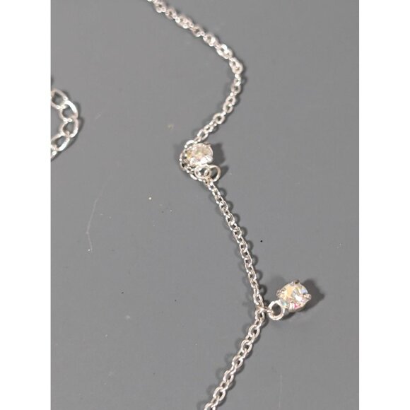 Silver Tone Aurora Borealis Rhinestone Charm Y-Drop Necklace Dainty 18" - Picture 6 of 8